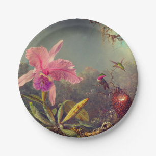 Cattleya Orchid und Three Hummingbirds Heade Pappteller