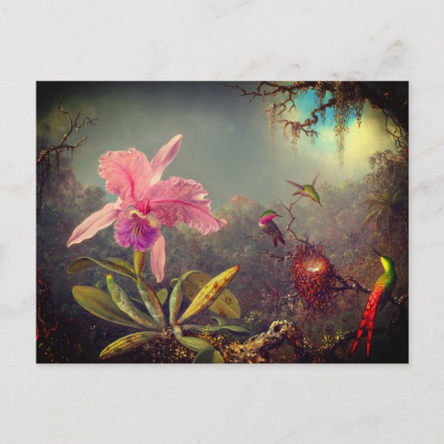 Cattleya Orchid und Three Hummingbirds Heade Postkarte (Vorderseite)