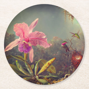 Cattleya Orchid und Three Hummingbirds Heade Runder Pappuntersetzer