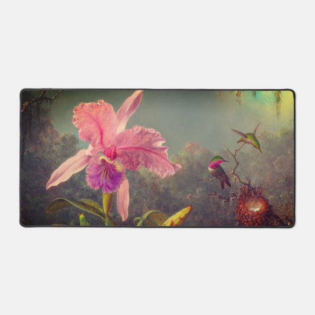 Cattleya Orchid und Three Hummingbirds Heade Schreibtischunterlage (Vorderseite)