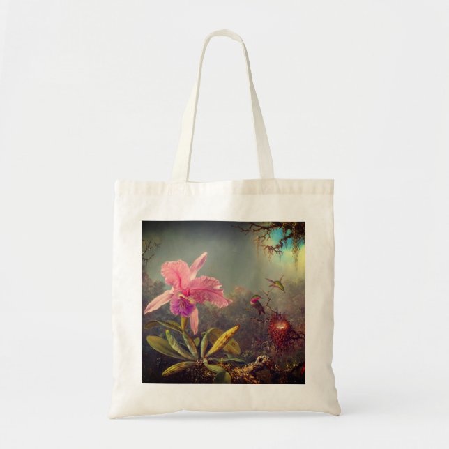 Cattleya Orchid und Three Hummingbirds Heade Tragetasche (Vorne)