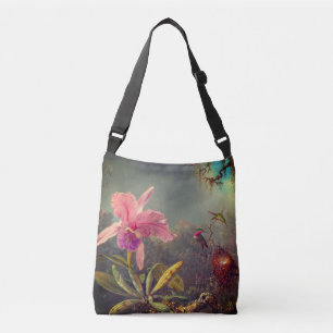 Cattleya Orchid und Three Hummingbirds Heade Tragetaschen Mit Langen Trägern