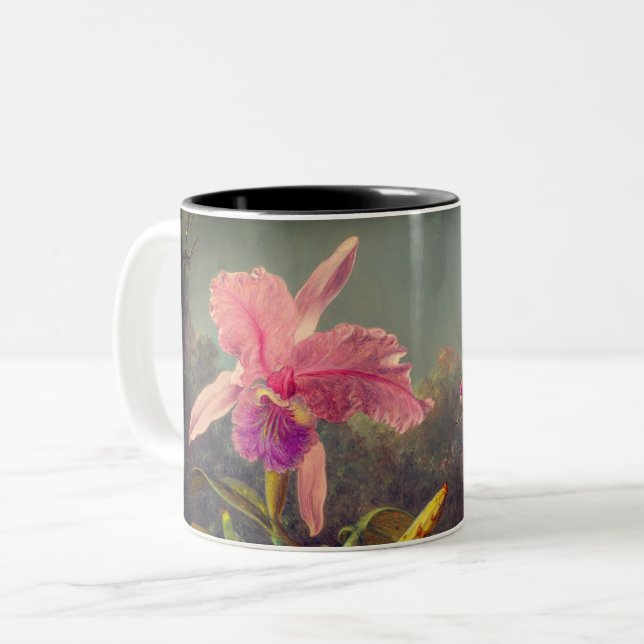 Cattleya Orchid und Three Hummingbirds Heade Zweifarbige Tasse (Vorderseite Links)