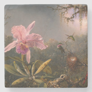 Cattleya-Orchidee und drei Kolibris (Heade) Steinuntersetzer
