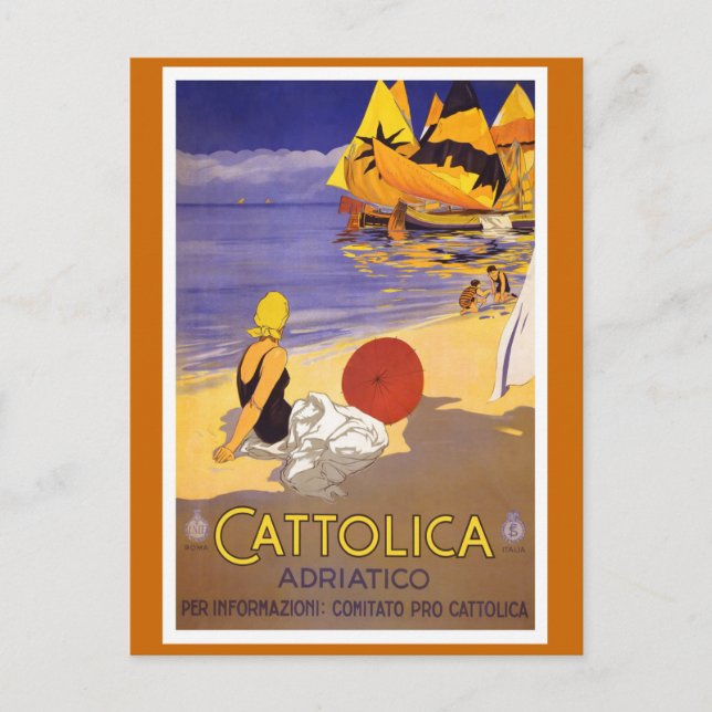 "Cattolica" Vintages italienisches Reiseplakat Postkarte (Vorderseite)