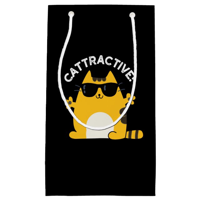 Cattraktive lustige attraktive Cat Pun Dark BG Kleine Geschenktüte (Vorderseite)
