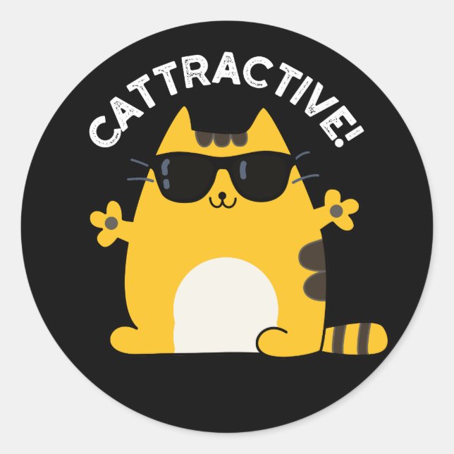 Cattraktive lustige attraktive Cat Pun Dark BG Runder Aufkleber (Vorderseite)