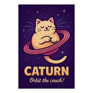 Caturn Space Cat Pun Poster Druck