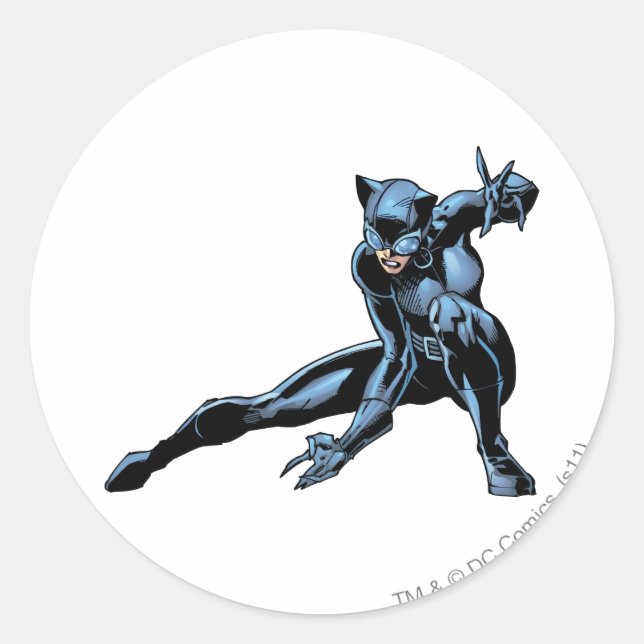 Catwoman Crouches Runder Aufkleber (Vorderseite)