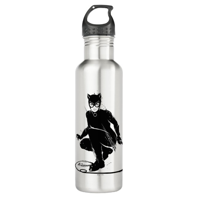 Catwoman Ink Brush Pose Edelstahlflasche (Vorderseite)
