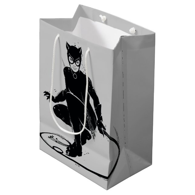 Catwoman Ink Brush Pose Mittlere Geschenktüte (Vorderseite Schrägansicht)