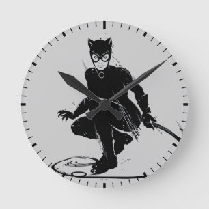 Catwoman Tintenpinsel Pose Runde Wanduhr