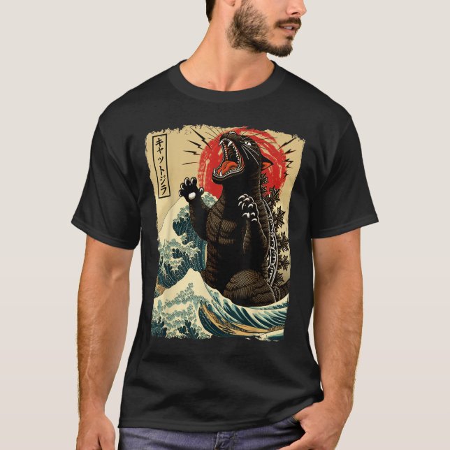 Catzilla Cat Art Funny Cat Japanisch für Männer Fr T-Shirt (Vorderseite)