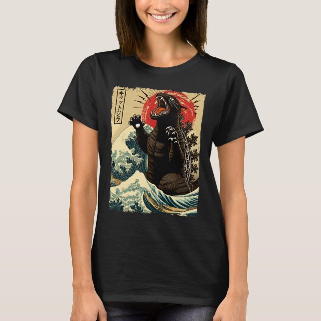 Catzilla Cat Art Funny Cat Japanisch für Männer Fr T-Shirt (Vorderseite)