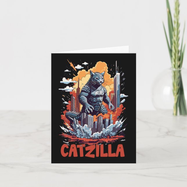 Catzilla Cat City Skyline Funny Karte (Vorderseite)