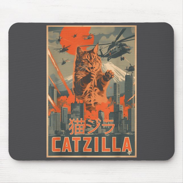 Catzilla Cat Japanese Art Funny Cat For Men Women  Mousepad (Vorne)