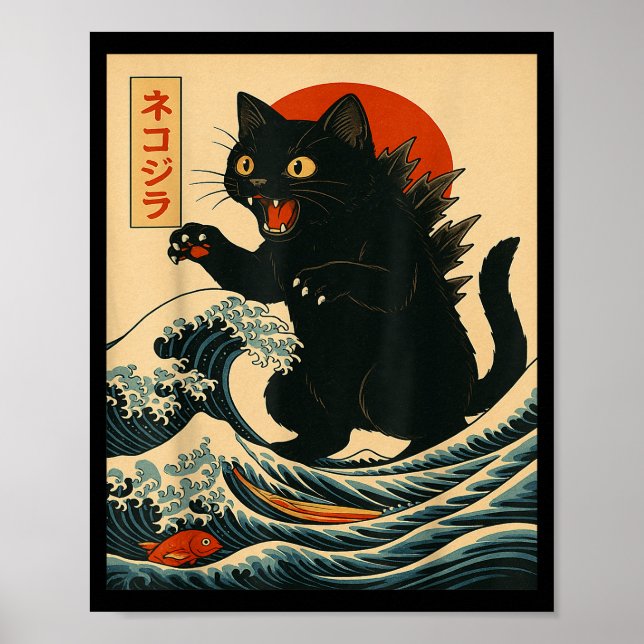 Catzilla Cat Japanese Art Funny Cat For Men Women  Poster (Vorne)