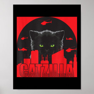Catzilla Cat Japanese Cat Funny Catzilla Poster