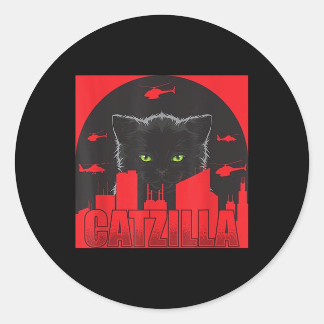 Catzilla Cat Japanese Cat Funny Catzilla Runder Aufkleber (Vorderseite)