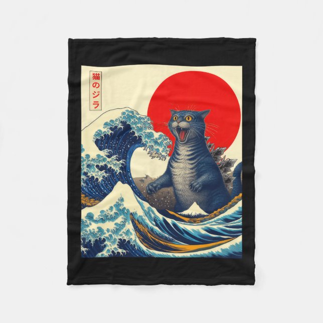 Catzilla Cat Japanisch Kunst Funny Cat Geschenke f Fleecedecke (Vorderseite)
