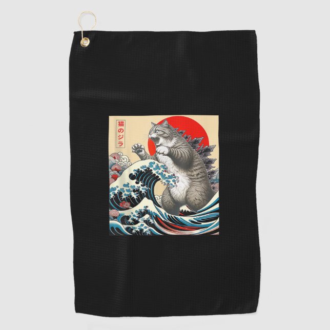 Catzilla Cat Japanisch Kunst Funny Cat Geschenke f Golfhandtuch (Vorderseite)