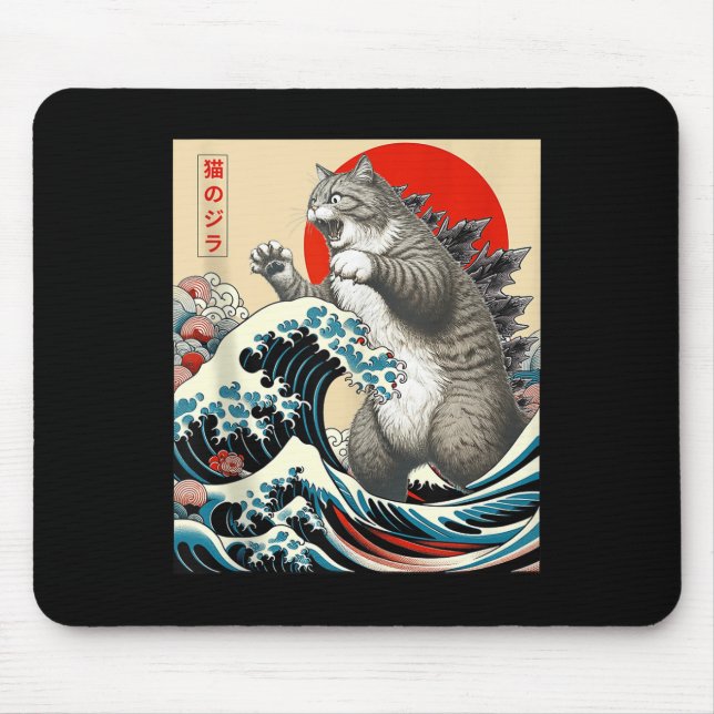 Catzilla Cat Japanisch Kunst Funny Cat Geschenke f Mousepad (Vorne)