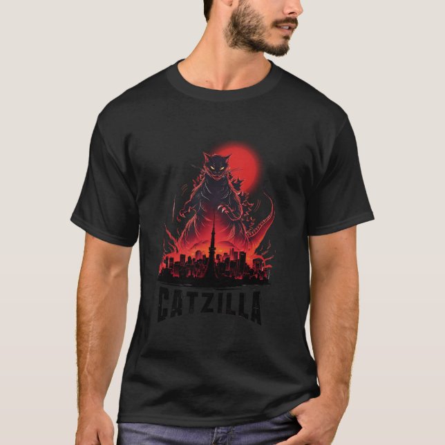 Catzilla Cat Japanisch Kunst Funny Cat Geschenke f T-Shirt (Vorderseite)