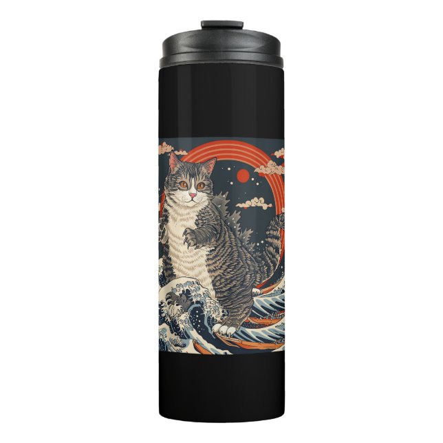 Catzilla Cat Japanisch Kunst Funny Cat Geschenke f Thermosbecher (Vorderseite)