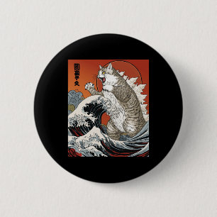 Catzilla Cat Japanisch Kunst lustige Katze für Män Button