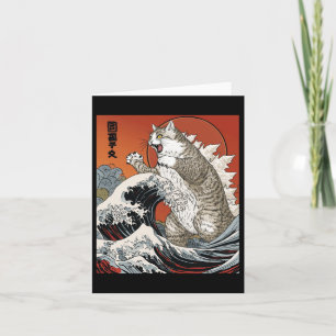 Catzilla Cat Japanisch Kunst lustige Katze für Män Karte