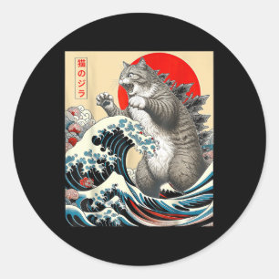 Catzilla Cat Japanische Kunst Runder Aufkleber