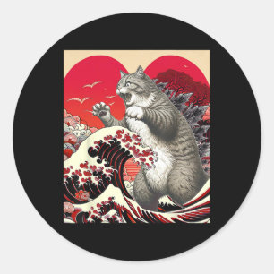 Catzilla Cat Valentine Japanisch Kunst Funny Cat G Runder Aufkleber