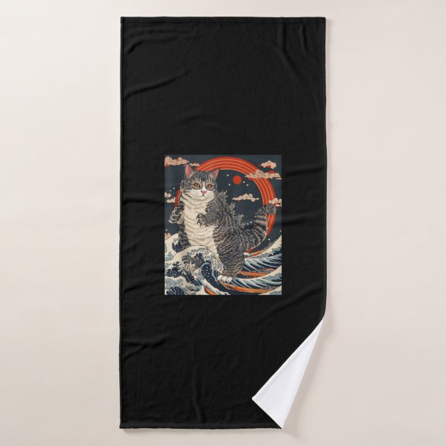Catzilla Chat Art Japonais Dons De Chat Drôle Pour (Serviette de bain)