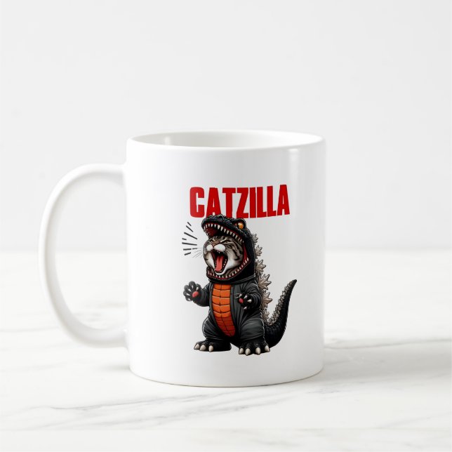 Catzilla - Funny Cat Godzilla Mashup Kaffeetasse (Links)