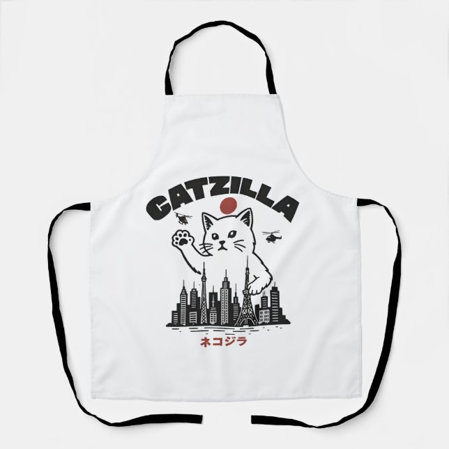 Catzilla - Funny Cat Godzilla Parody Schürze (Vorderseite)
