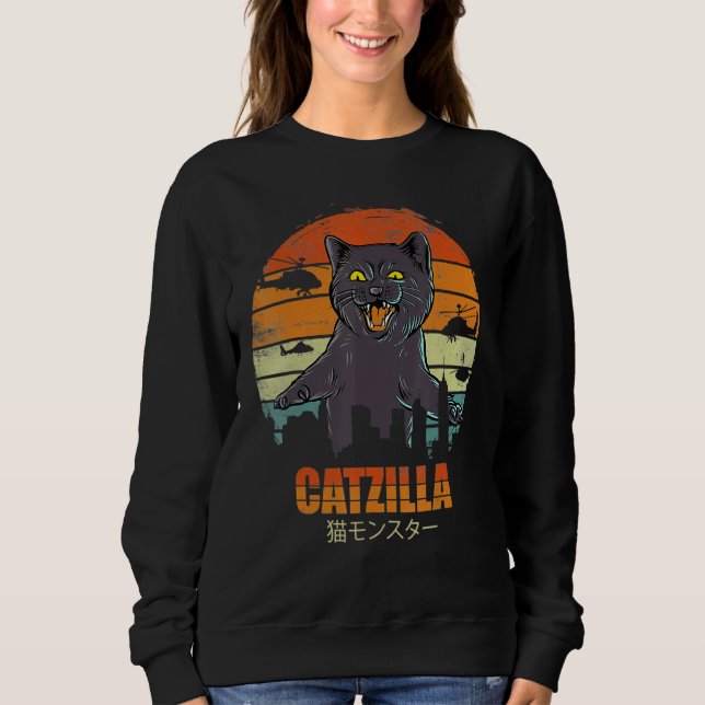 Catzilla Funny Cat Liebe Kittens Retro Style Sweatshirt (Vorderseite)