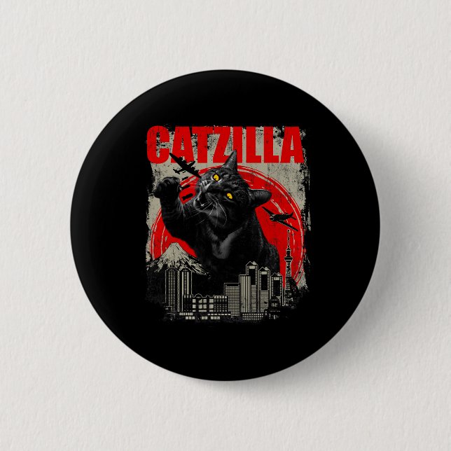 Catzilla - Funny Cat Lover Kitten Kitty Kurz Slee Button (Vorderseite)