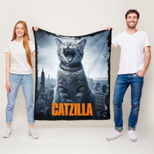 Catzilla Funny Cat Meme Fleece Blanket