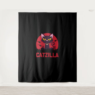 Catzilla Funny Cat Monster Wandteppich