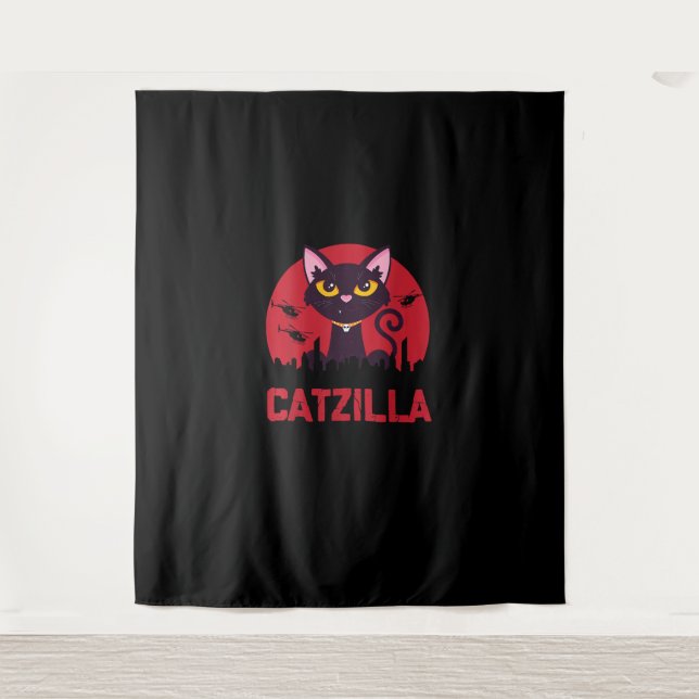 Catzilla Funny Cat Monster Wandteppich (Vorderseite)