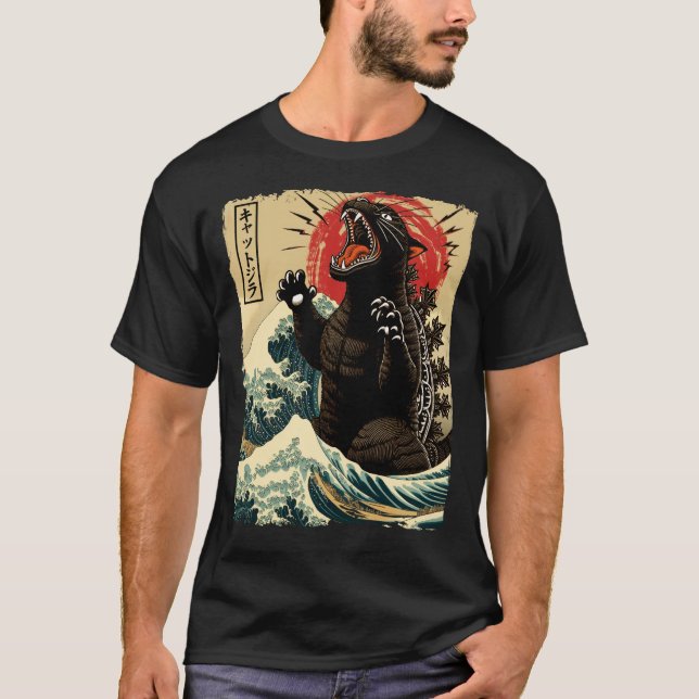 Catzilla Funny Japanese Style T - Shirt (Vorderseite)