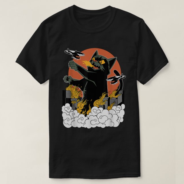 Catzilla Japanese Fire Cat Kaiju Art T-Shirt (Design vorne)