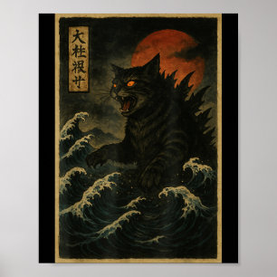 Catzilla Katze japanische Kunst lustige Katze für Poster