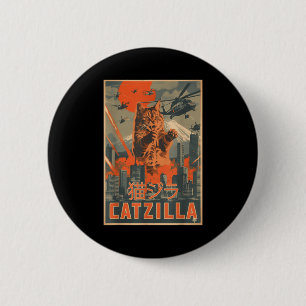 Catzilla Katze japanische Kunst lustige Katzen Ges Button
