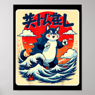 Catzilla Katze Japanische Kunst Lustige Katzen Ges Poster