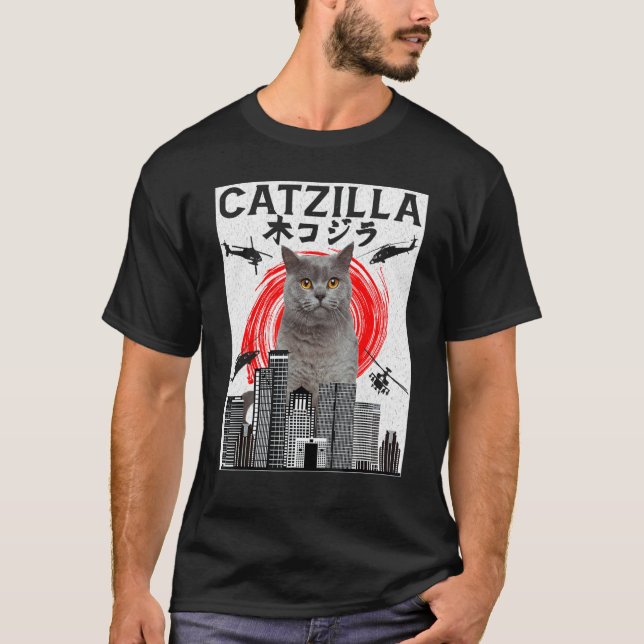 Catzilla Katze Kätzchen T-Shirt (Vorderseite)