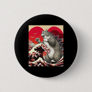 Catzilla Katze Valentine Japanische Kunst Lustiges Button