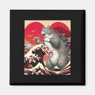 Catzilla Katze Valentine Japanische Kunst Lustiges Magnet