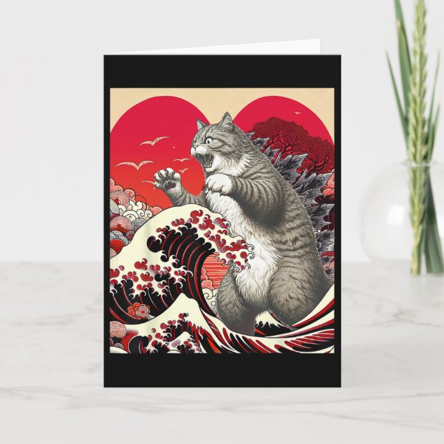 Catzilla Katze Valentinstag Japanische Kunst Lusti Karte (Vorderseite)