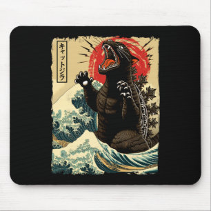 Catzilla Katzenkunst Lustige Katze Japanisch Für M Mousepad
